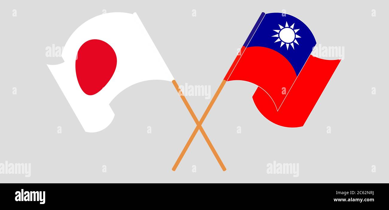 Crossed and waving flags of Taiwan and Japan. Vector illustration Stock Vector