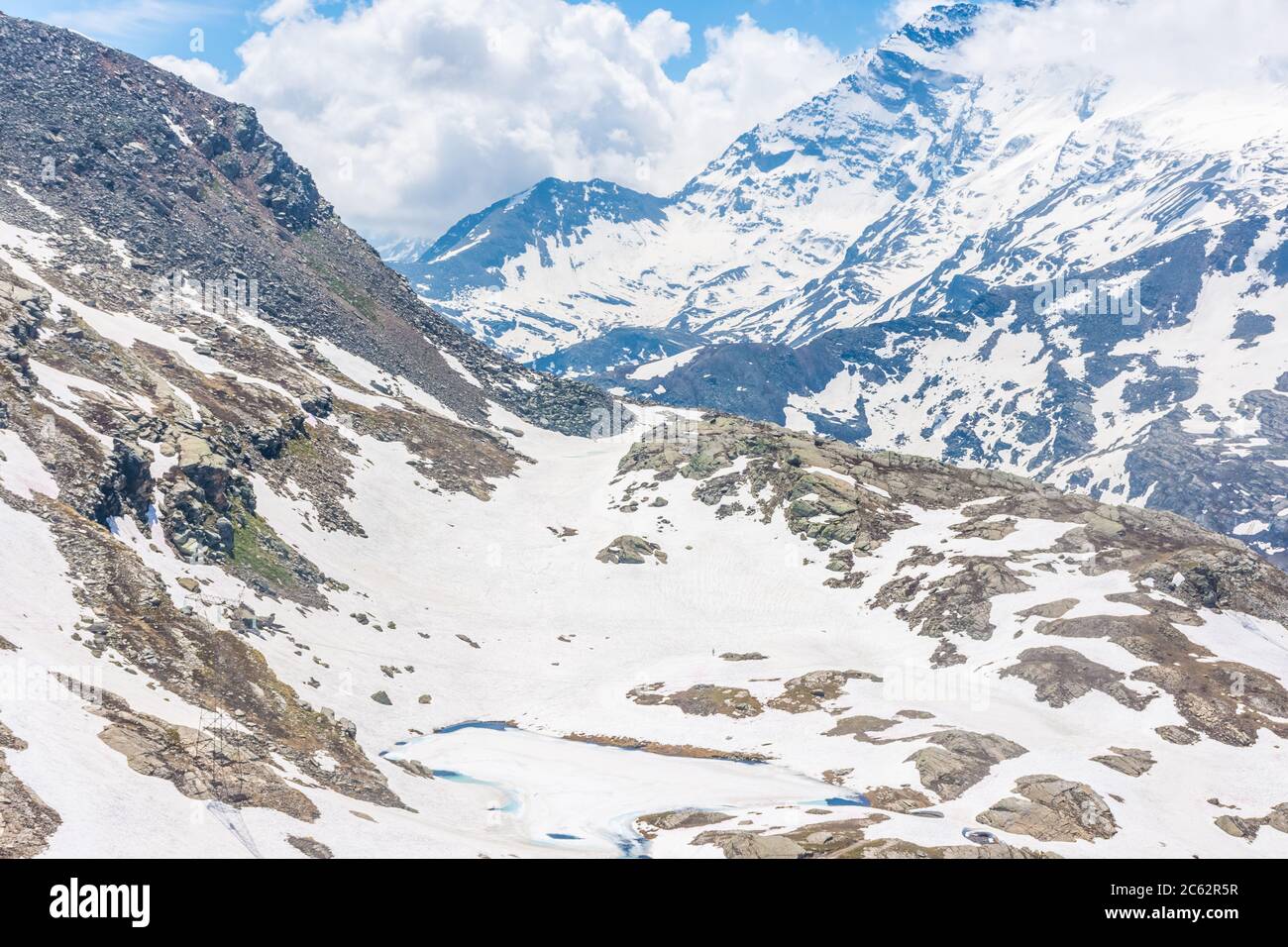 Alpine landscape of the snowy mountains of the border between Italy and