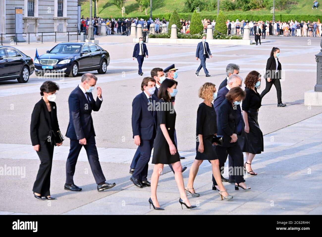 Madrid, Spain. 06th July, 2020. Juan José Gonzalez Rivas with Meritxell Batet, Carmen Calvo, Isabel Diaz Ayuso, Jose Luis Martinez Almeida and Pablo Casado during the state funeral for the victims of the Covid 19 pandemic in Madrid on Monday, July 6, 2020. Credit: CORDON PRESS/Alamy Live News Stock Photo