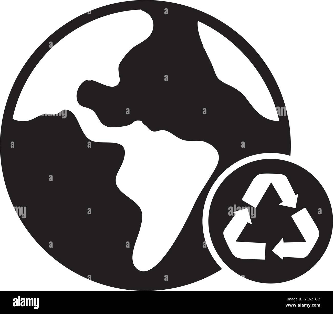 earth planet with recycle symbol icon over white background, silhouette ...