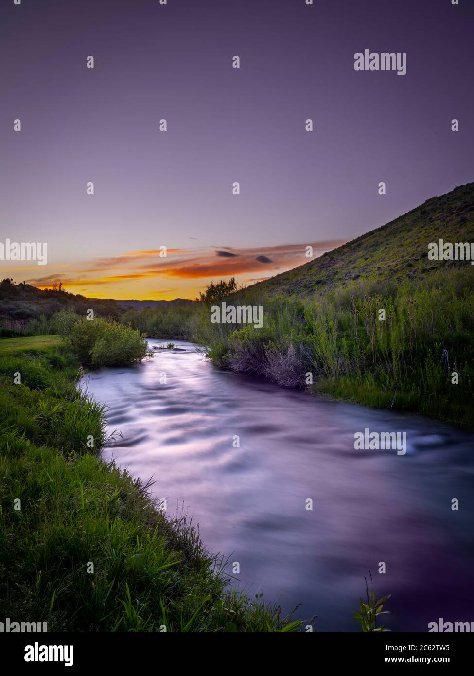 Small stream at sunset, Park City Utah, USA Stock Photo