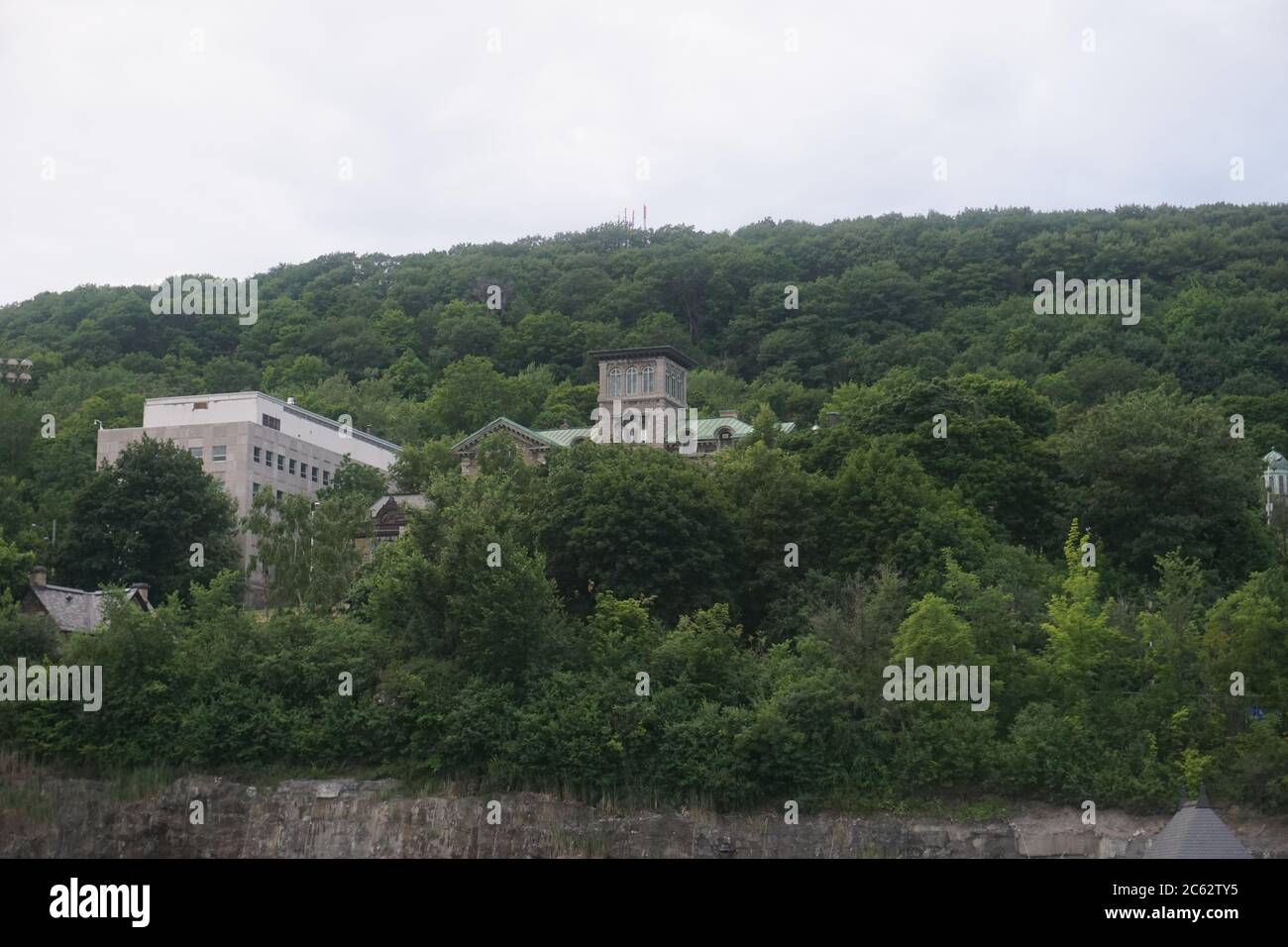 Montreal, QC/ Canada - 7/4/2020: A green mountain view. The middle is the historical building of the Allan Memorial Institute, Department of Psycholog Stock Photo