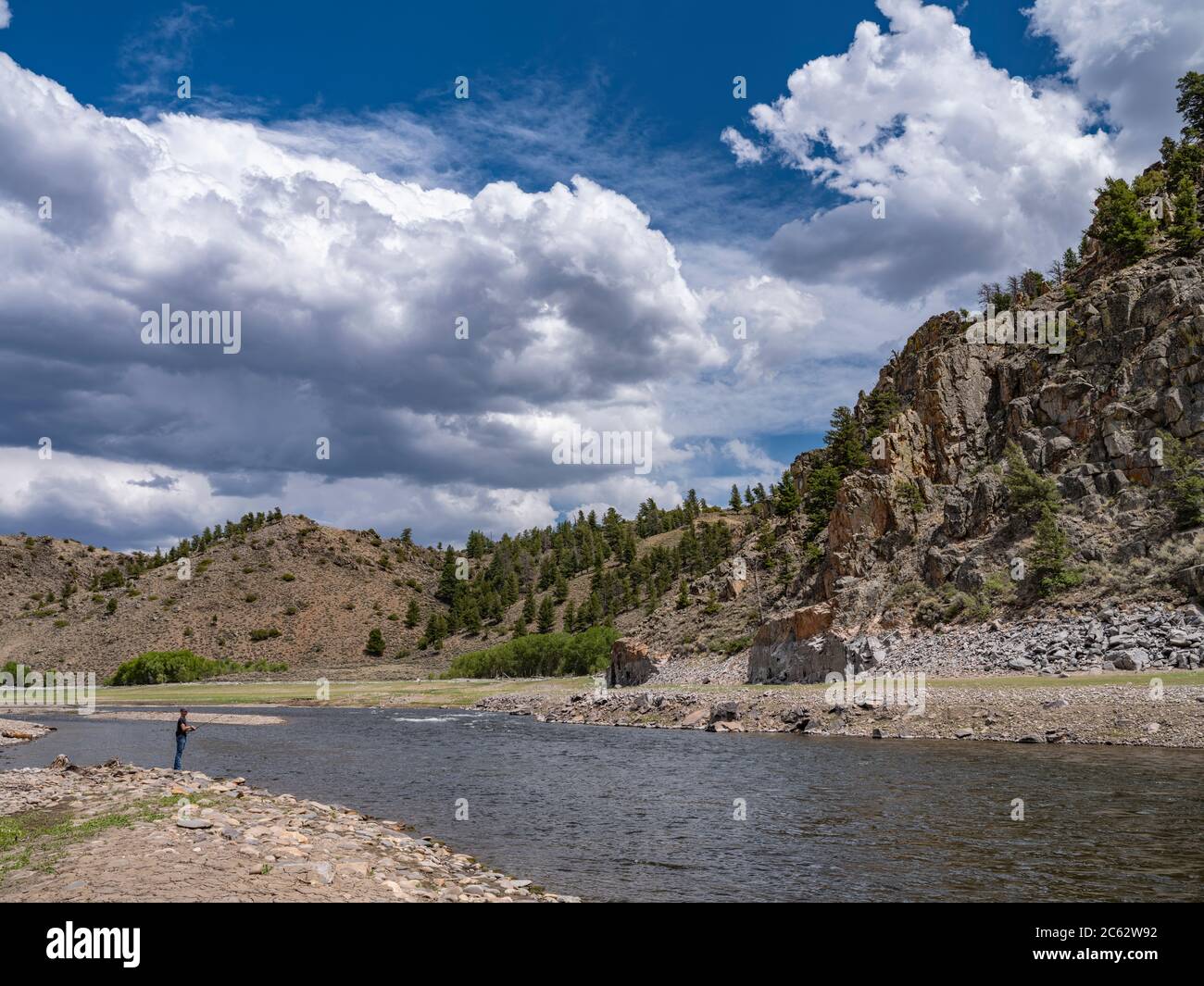 Man fishing Gunnison River, Colorado USA Stock Photo