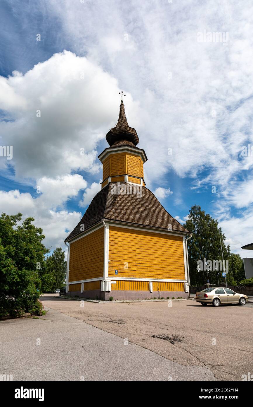 Wooden belfry tower of old church in Orivesi, Finland Stock Photo