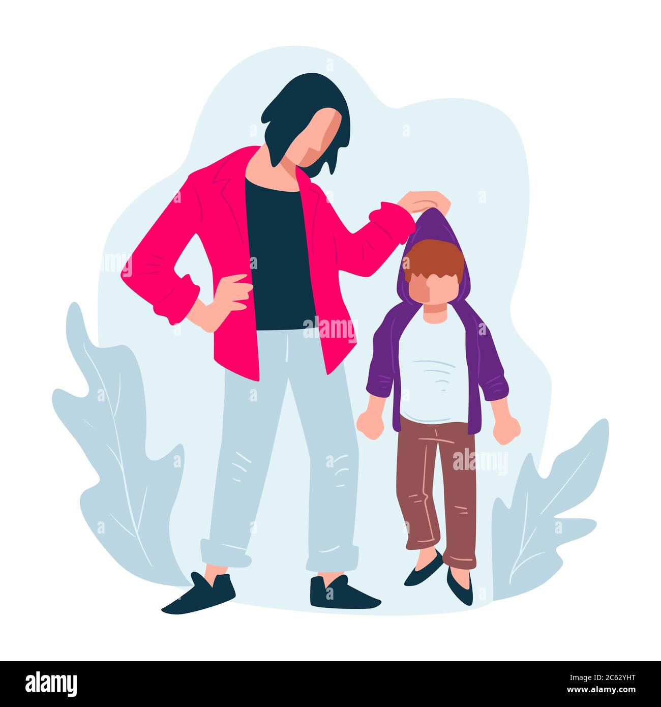 Mom punishing misbehaving son, woman and disobedient kid Stock Vector