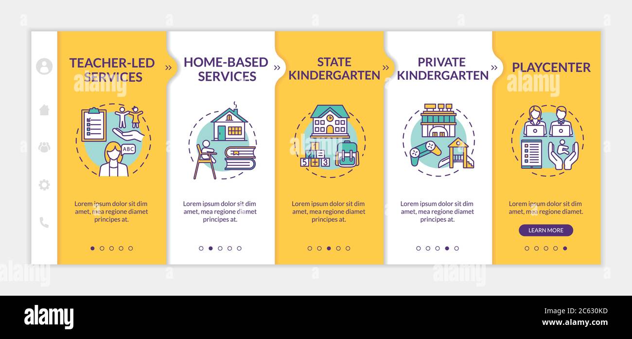 Preschool center types onboarding vector template Stock Vector