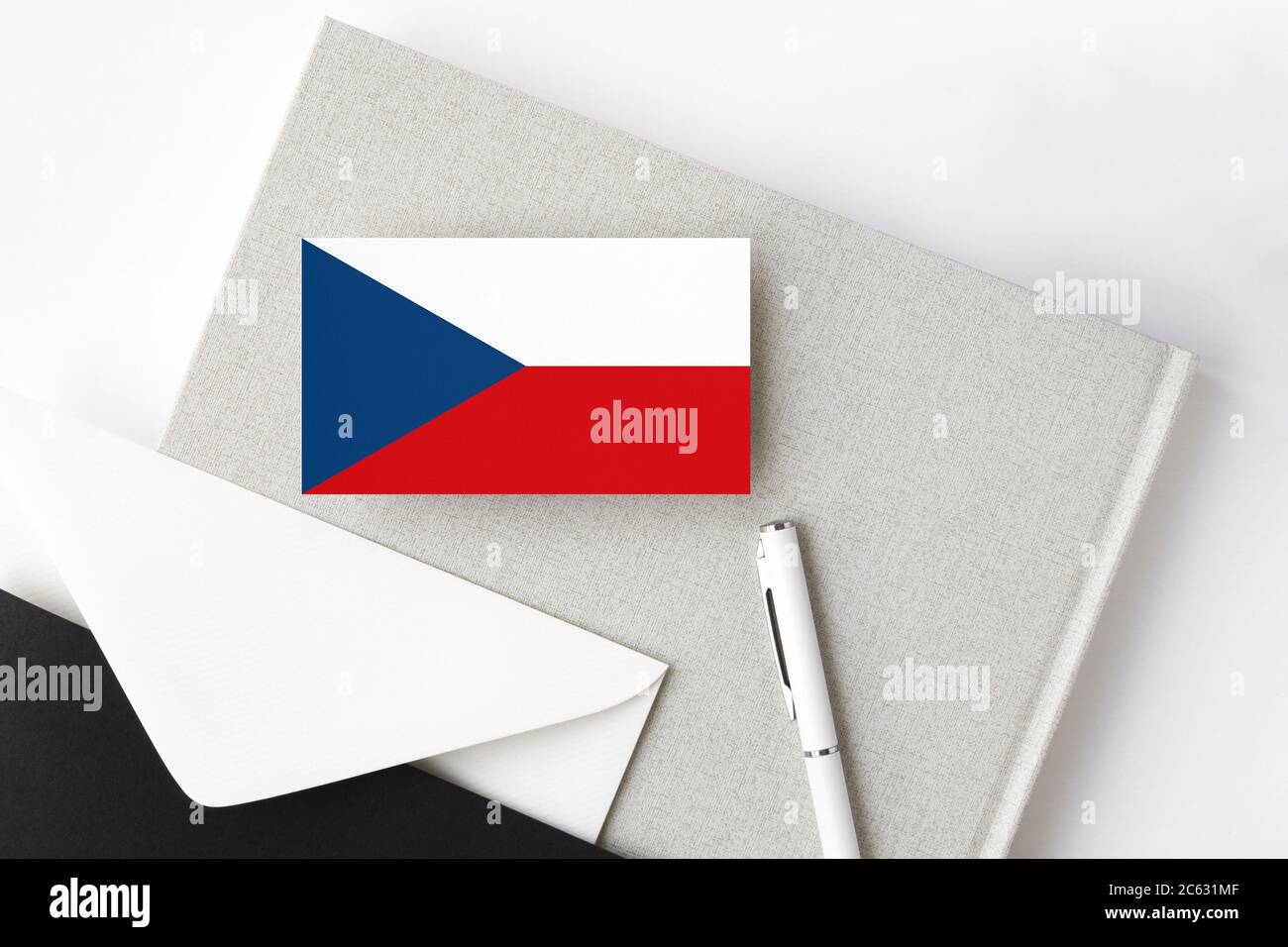 Czech Republic flag on minimalist letter background. National