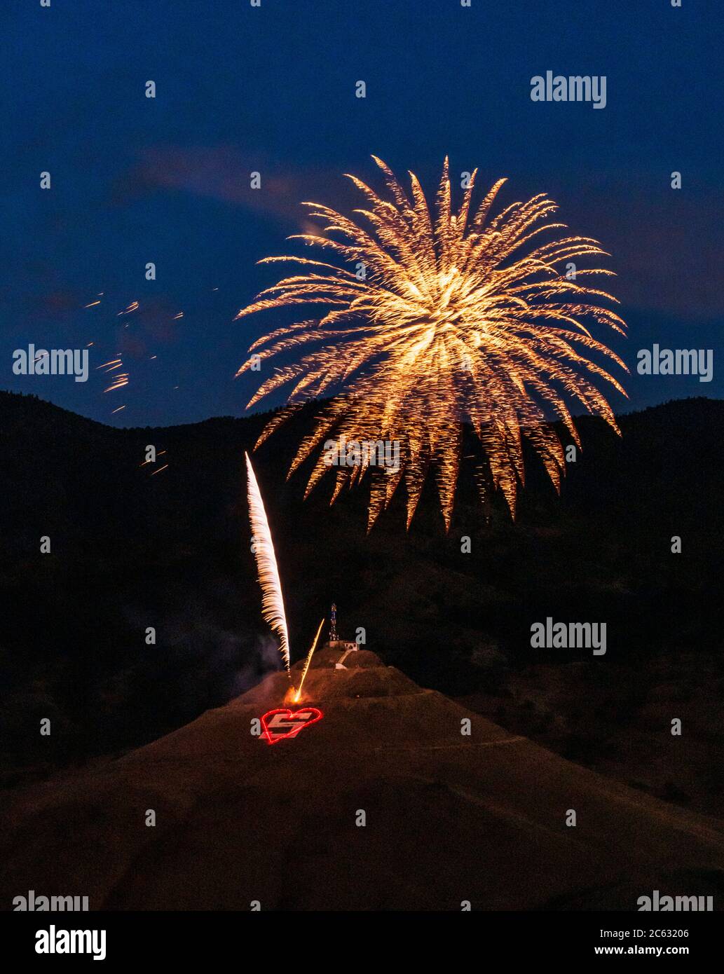 Fourth of July fireworks over "S" Mountain; Salida; Colorado; USA Stock