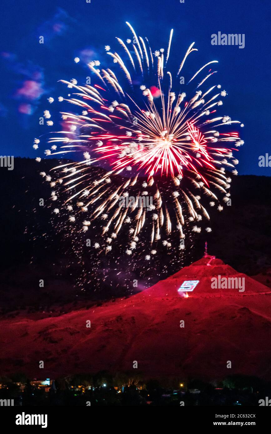 Fourth of July fireworks over "S" Mountain; Salida; Colorado; USA Stock