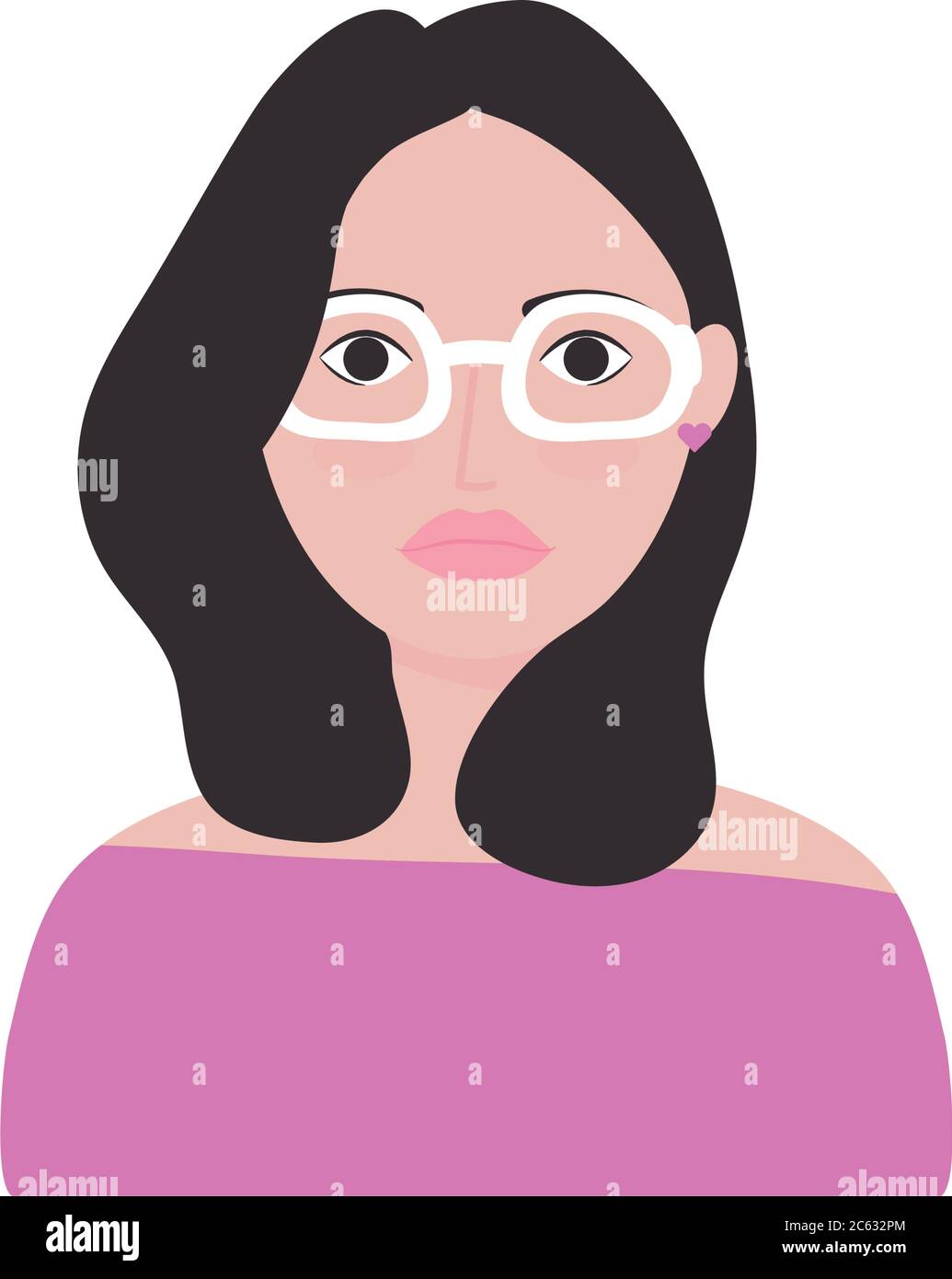 cartoon woman with glasses over white background, flat style, vector illustration Stock Vector