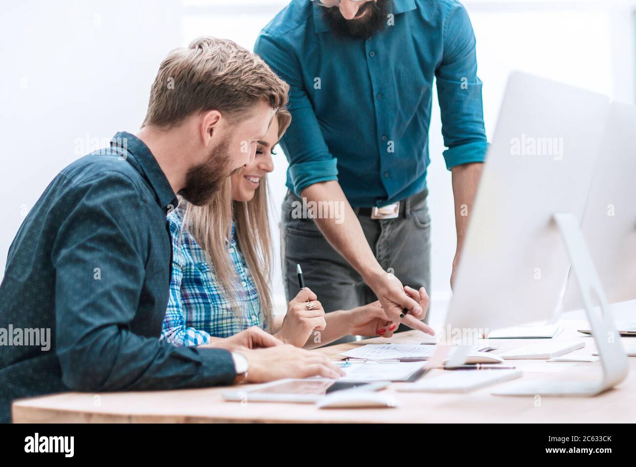 business team works with documents in the office Stock Photo