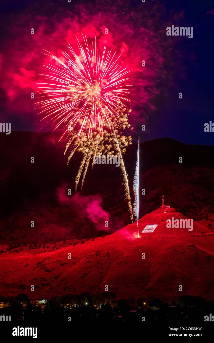 Fourth of July fireworks over "S" Mountain; Salida; Colorado; USA Stock