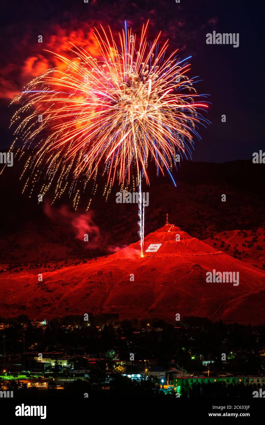 Fourth of July fireworks over "S" Mountain; Salida; Colorado; USA Stock