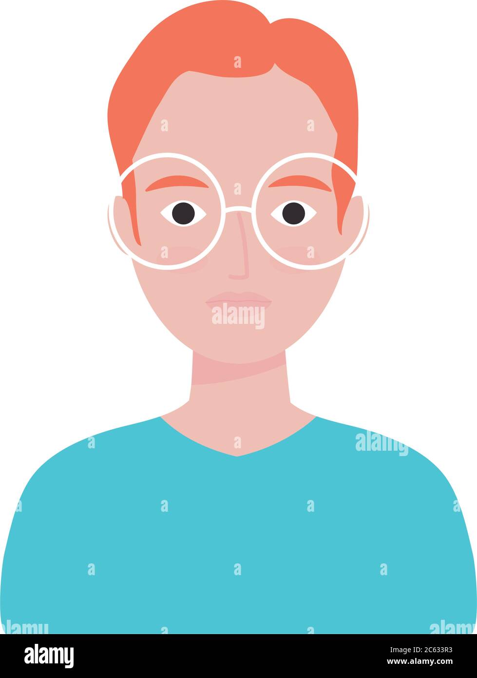 avatar man with round glasses icon over white background, flat style ...