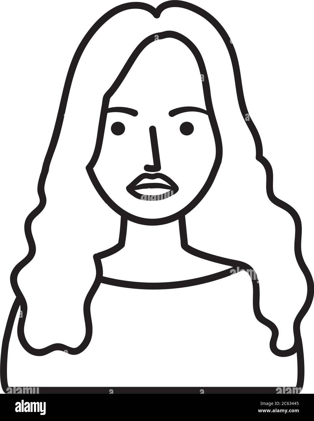 cartoon woman with long hair over white background, line style, vector illustration Stock Vector