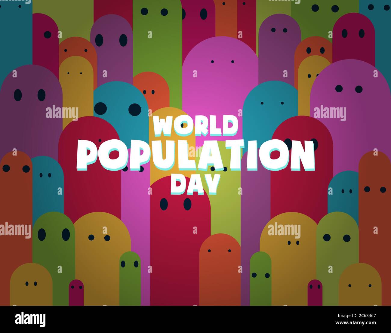 World Population Day, abstract people doodle background, greeting poster for web, vector illustration Stock Vector
