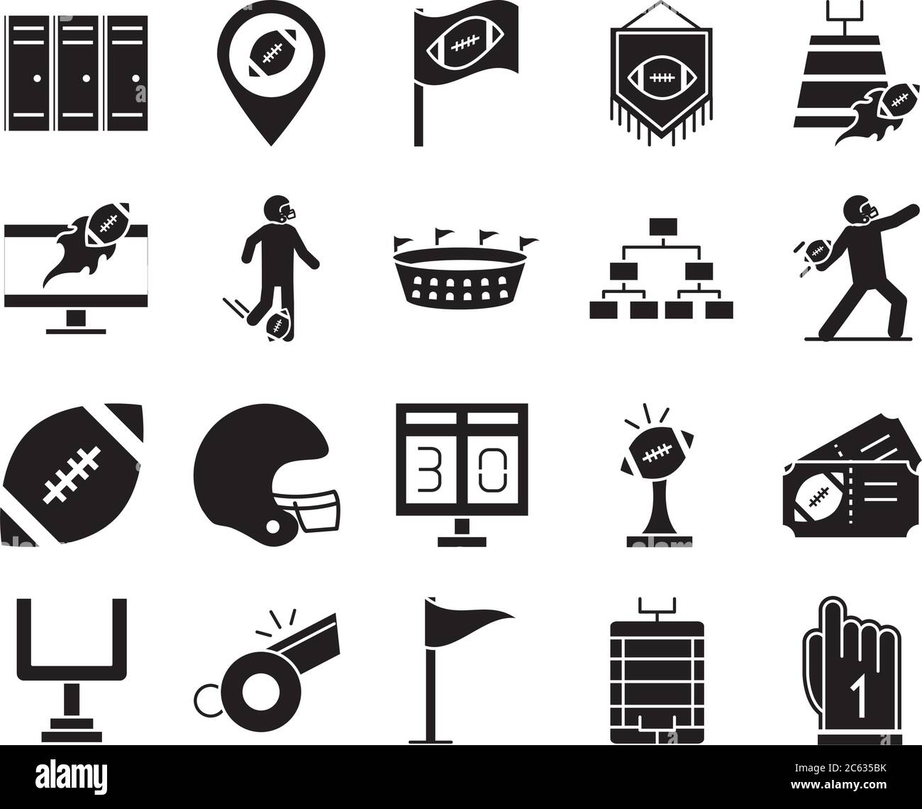 american football game sport professional and recreational icons set ...