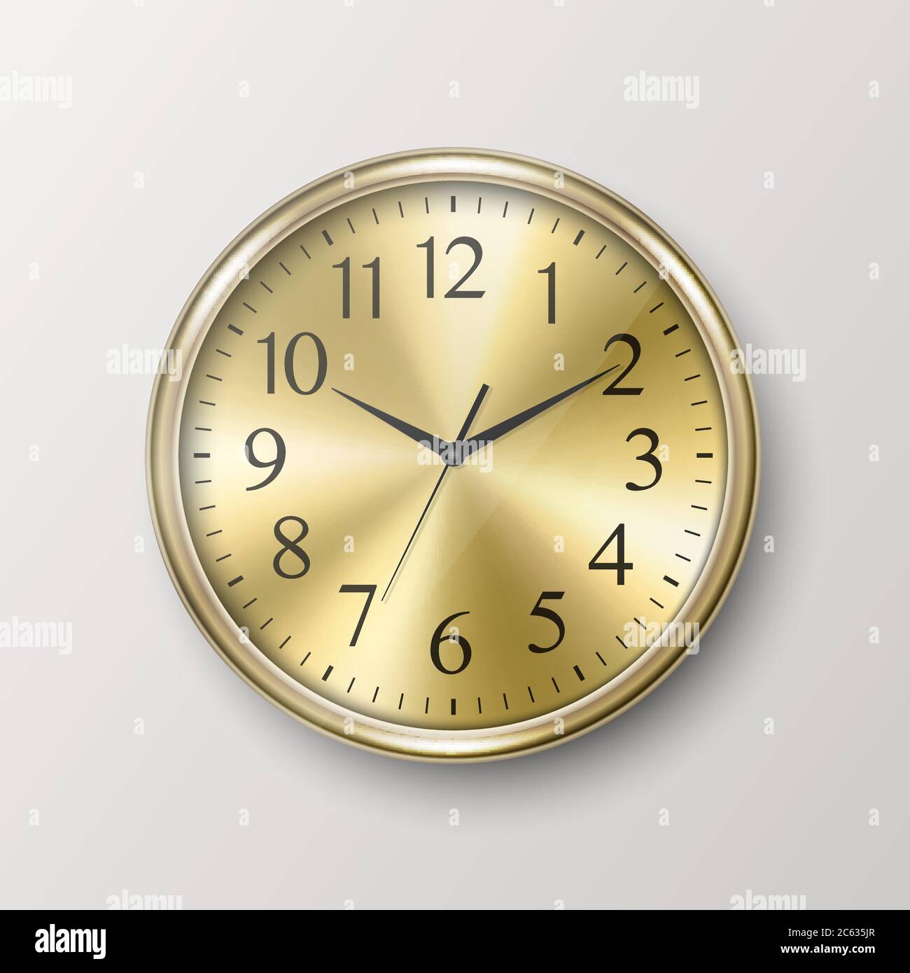 Vector 3d Realistic Simple Round Golden Wall Office Clock Icon Closeup ...