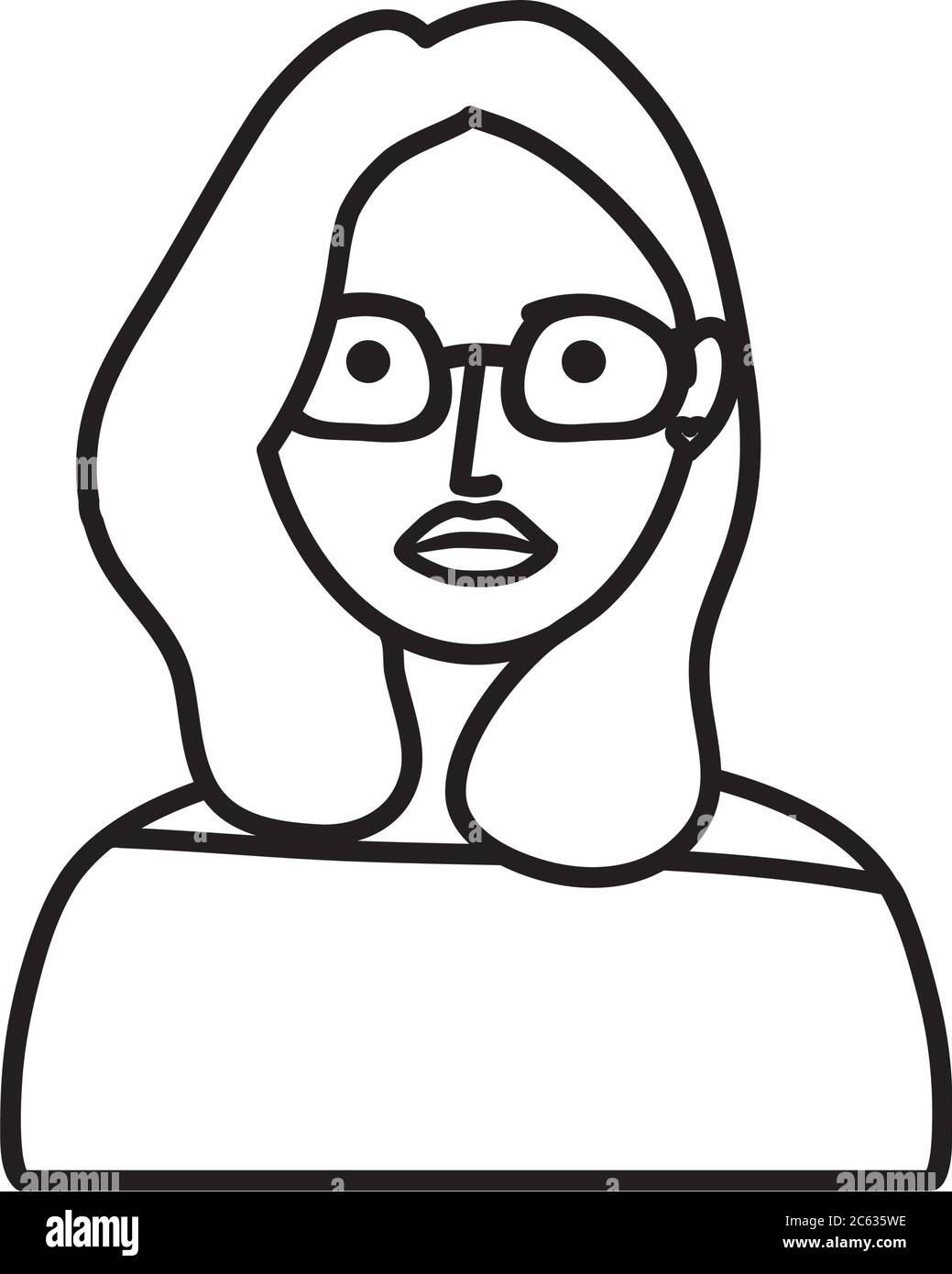 cartoon woman with glasses over white background, line style, vector illustration Stock Vector