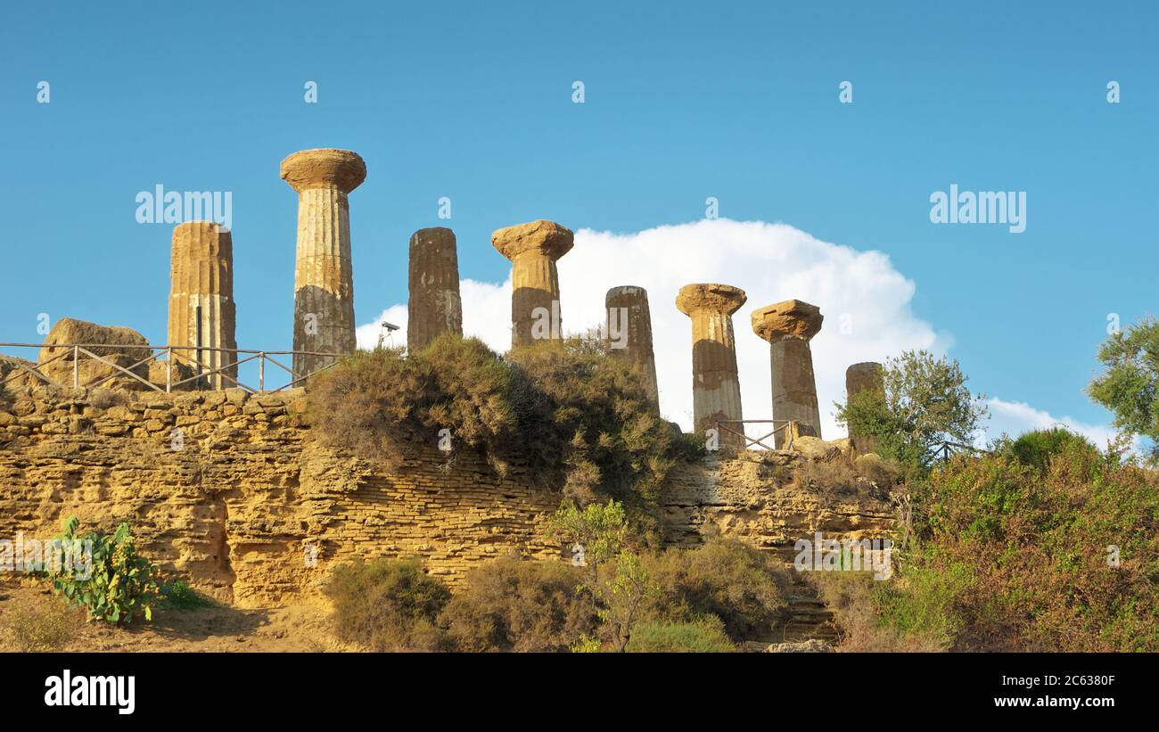 Eracle temple columns in the Valley of Temples in Agrigento a Sicily landmark of Unesco architecture Stock Photo