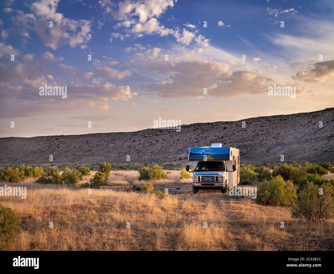 RV isolated while camping Stock Photo