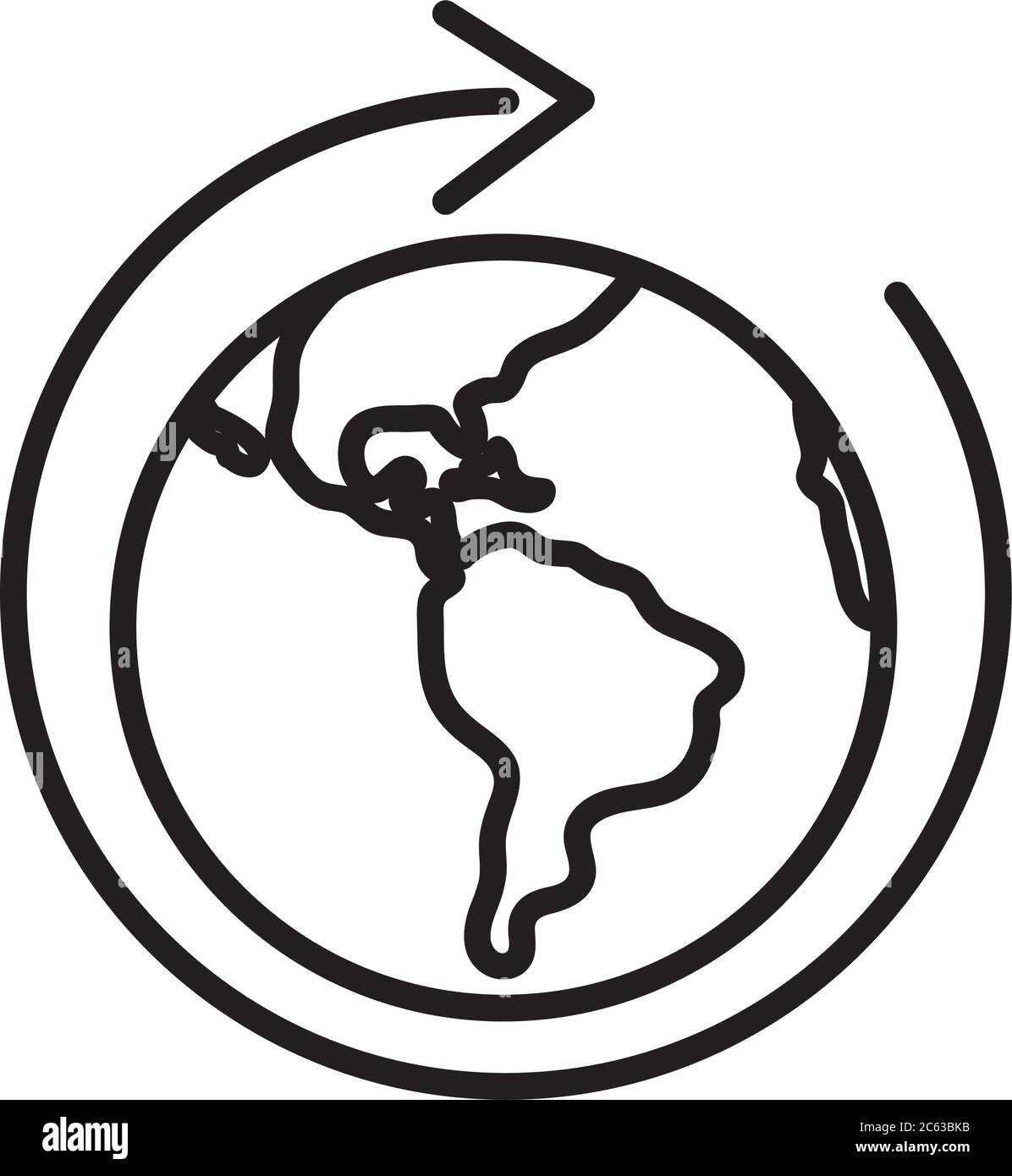 earth planet with circle arrow around over white background, line style ...