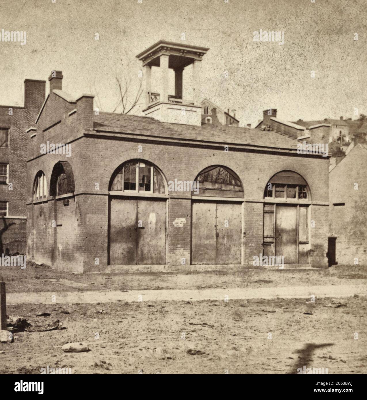 Engine house fortified by John Brown at Harper's Ferry, Virginia. Photo taken circa 1865 Stock Photo