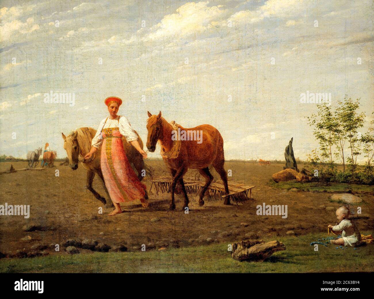 In the ploughed field. Spring - Alexey Venetsianov, 1820 Stock Photo