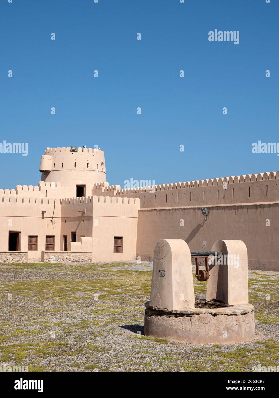 Interior courtyard with water well of Ras Al Had Castle, Sultanate of Oman. Stock Photo