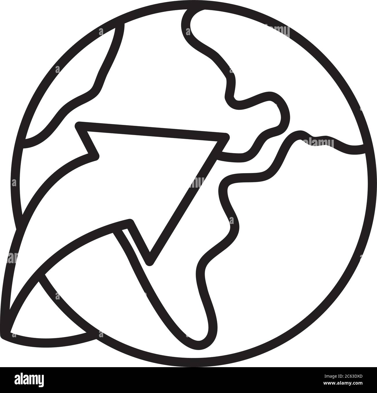 earth planet and arrow icon over white background, line style, vector ...