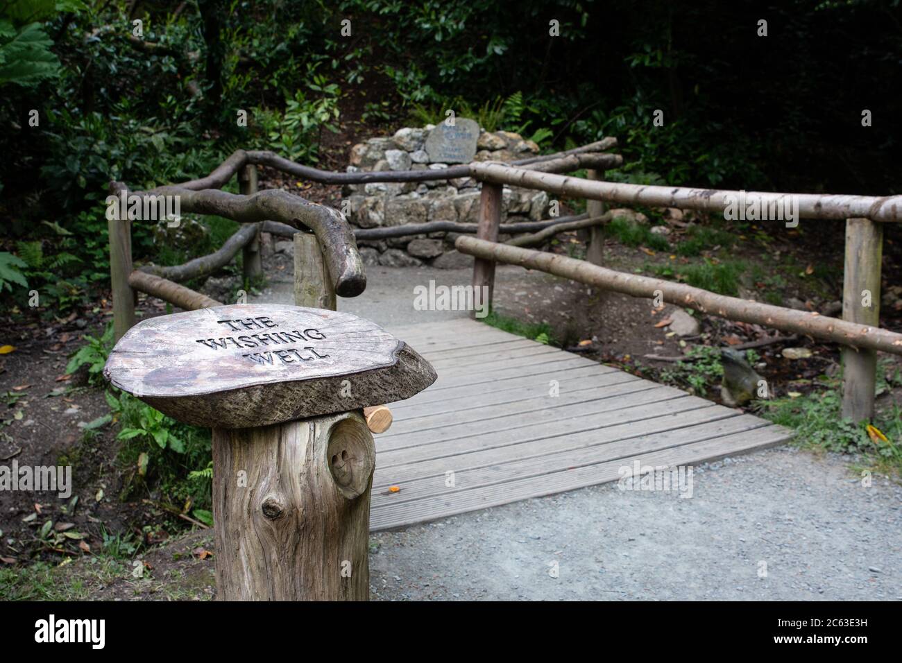 Wishing Well along a woodland walk at Wells House and Gardens in County Wexford, Ireland Stock Photo
