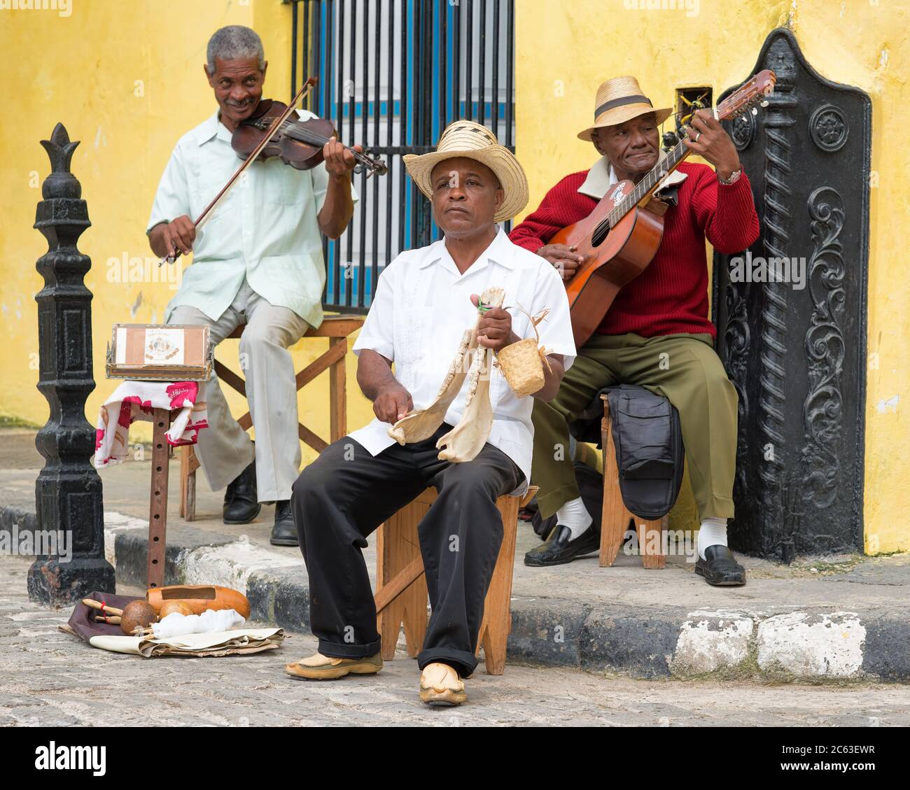 Traditional cuban music group playing for tourists in Old Havana Stock Photo