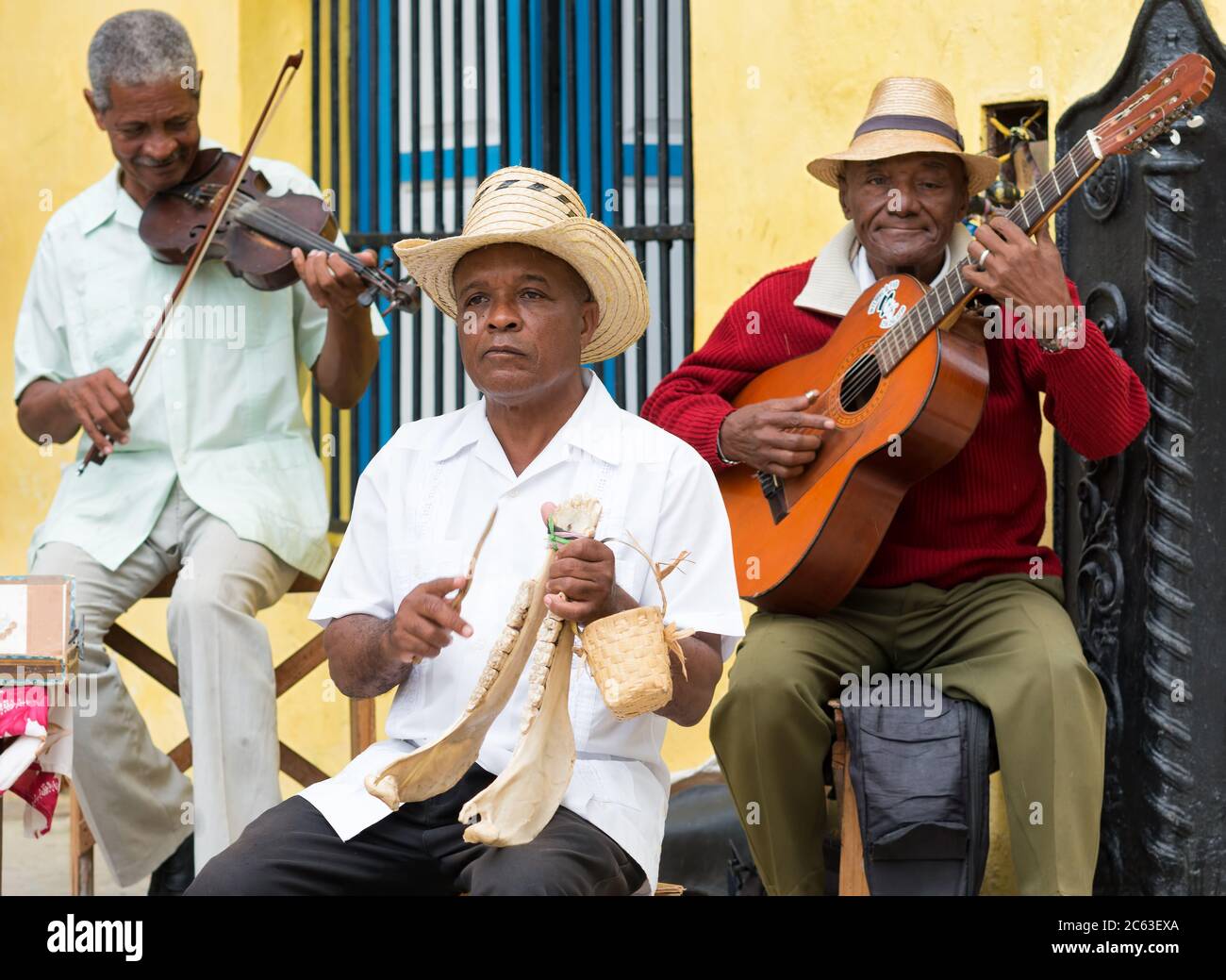 Traditional cuban music group playing for tourists in Old Havana Stock Photo