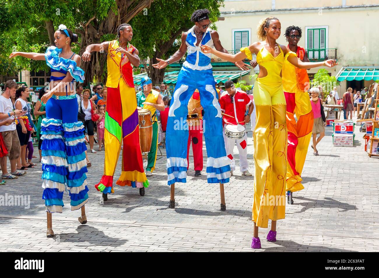 Cuban dancers on stilts at a carnival in Old Havana Stock Photo