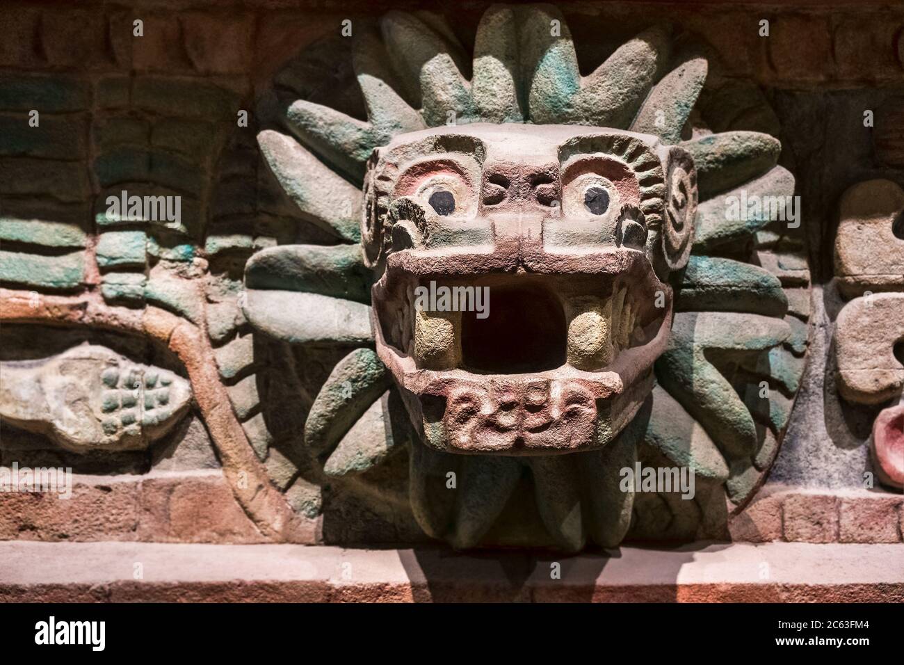 Figure of an animal carved at an old aztec temple in Mexico Stock Photo