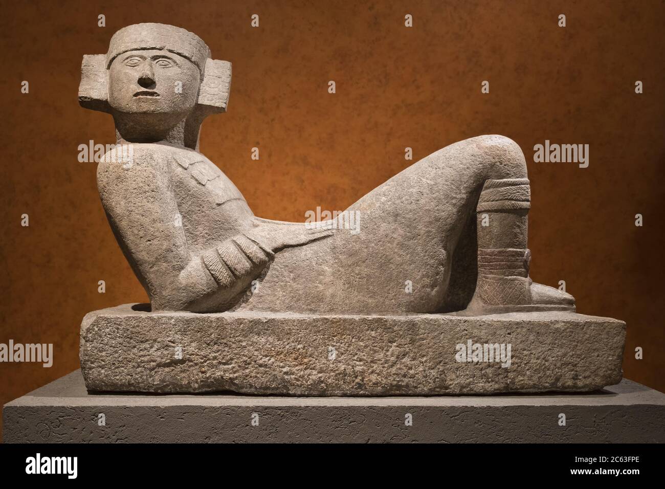 Pre-Columbian mesoamerican stone statue known as Chac-Mool Stock Photo