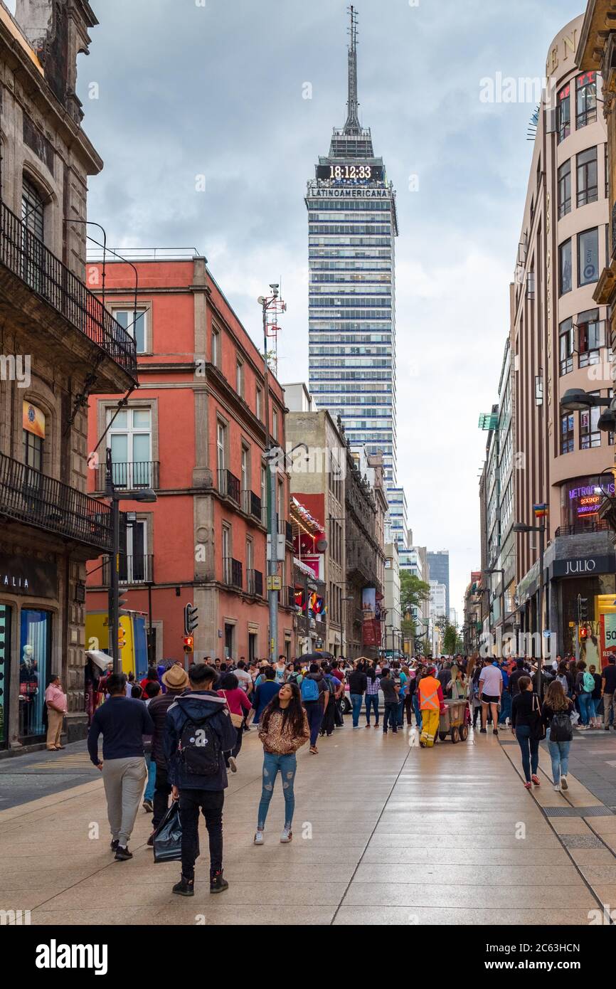 The historic center of Mexico City with the Latin-American tower on the background Stock Photo