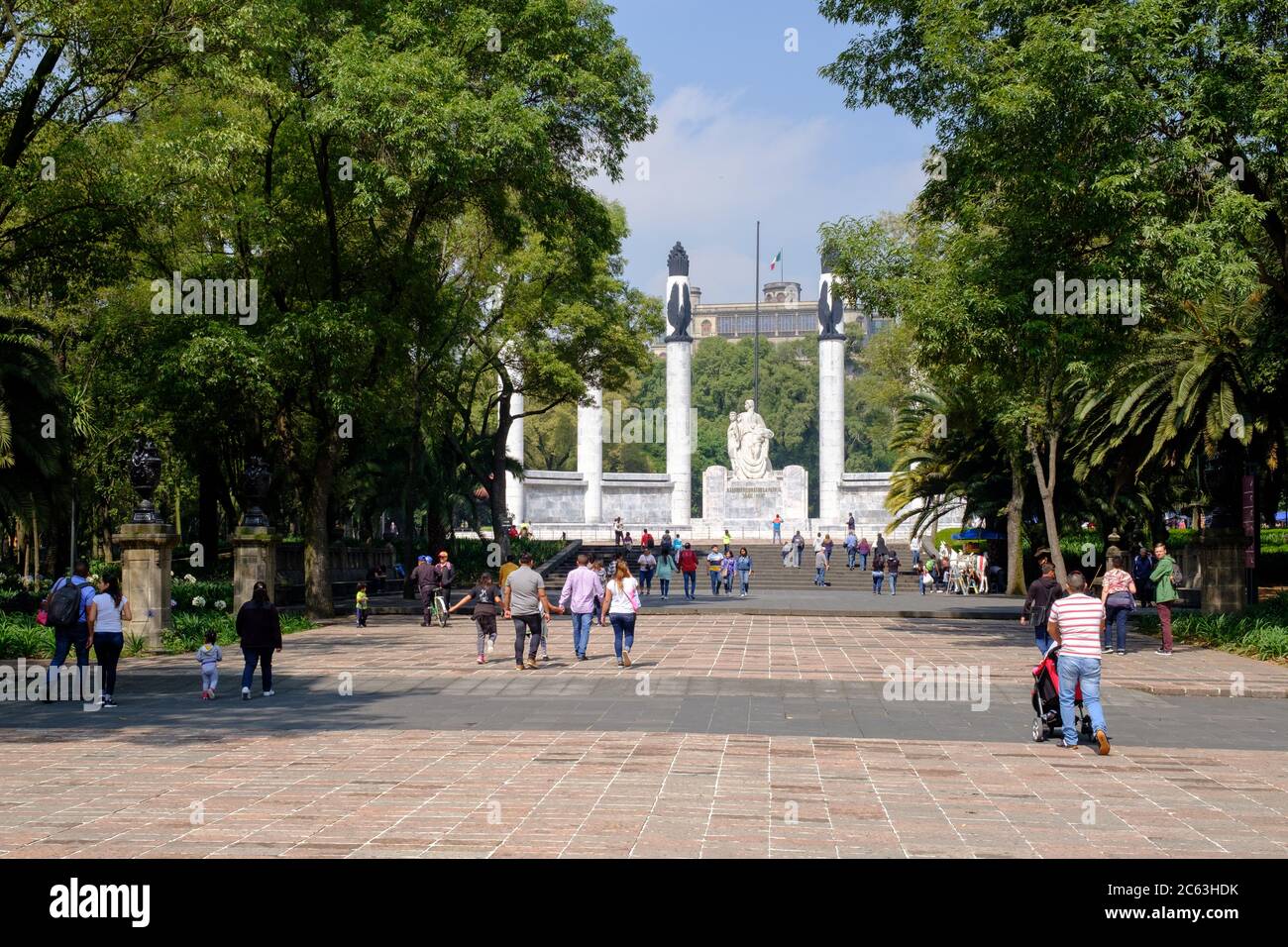 Mexican families visiting the  Heroic Cadets Memorial at Chapultepec Park Stock Photo