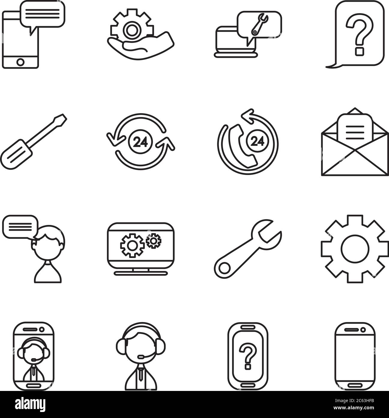 screwdriver tool and support service icon set over white background ...