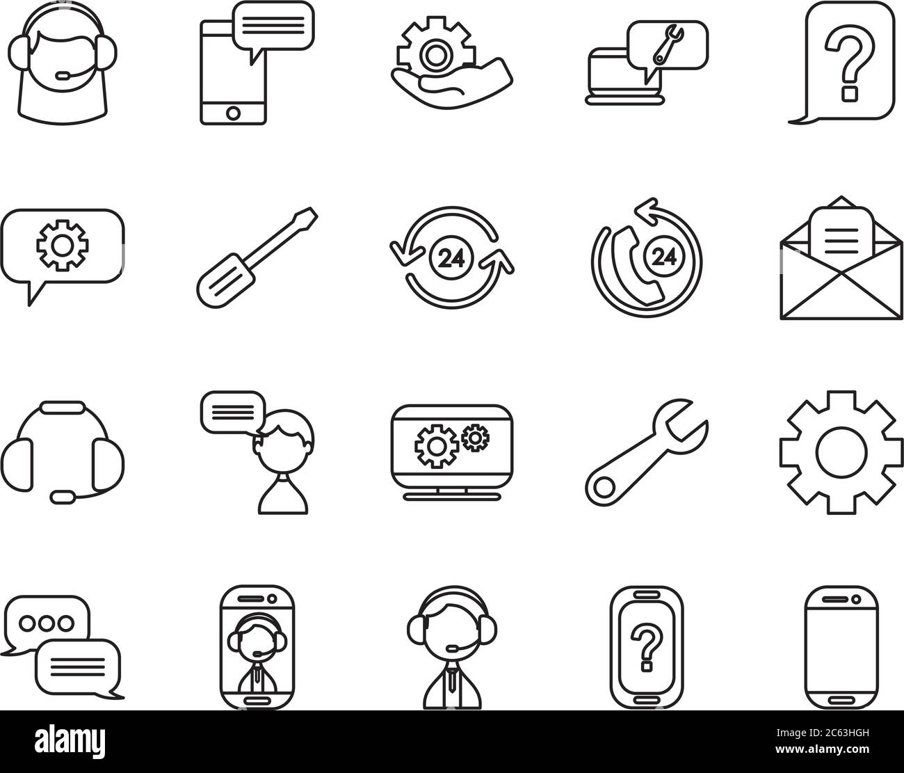 gear wheel and support service icon set over white background, line ...