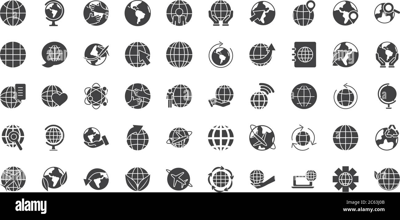 global spheres icon set over white background, silhouette style, vector illustration Stock Vector