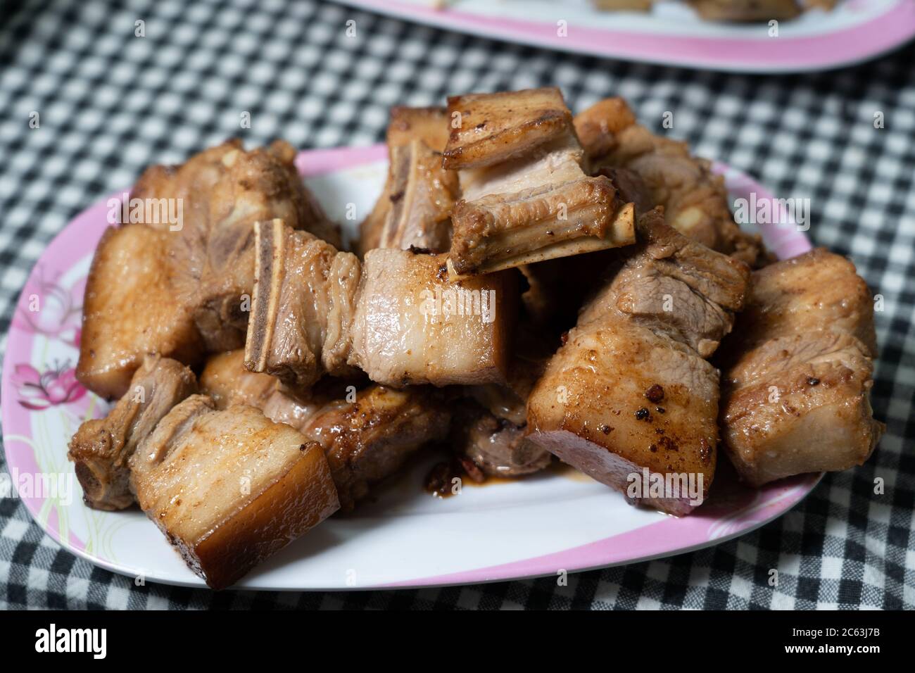 Partially fried Pork Belly cut up into chunks used in a popular dish in
