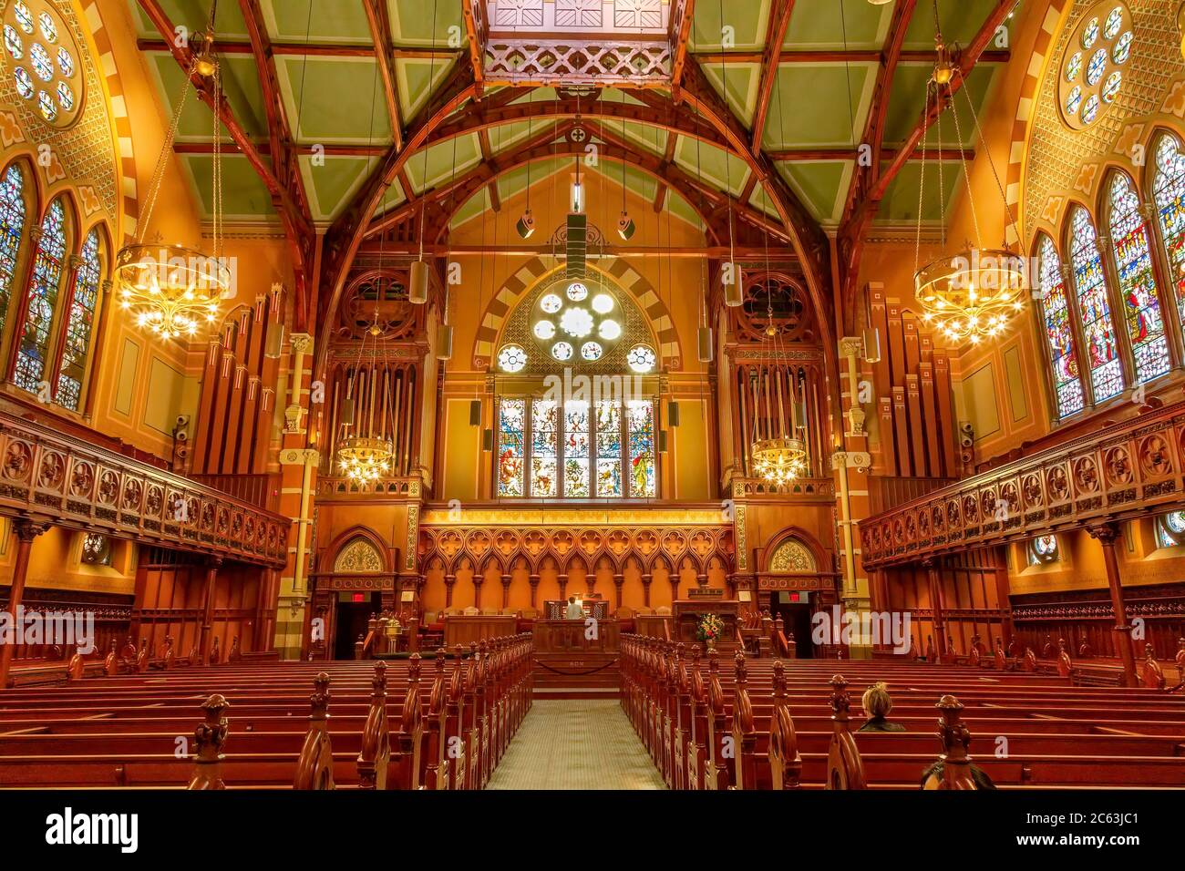 Old South Church in Boston, Massachusetts, is a historic United Church of Christ congregation first organized in 1669. Gothic Revival style by C.Amos Stock Photo