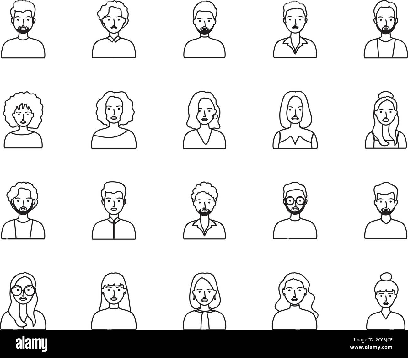 avatar young people icon set over white background, line style, vector ...