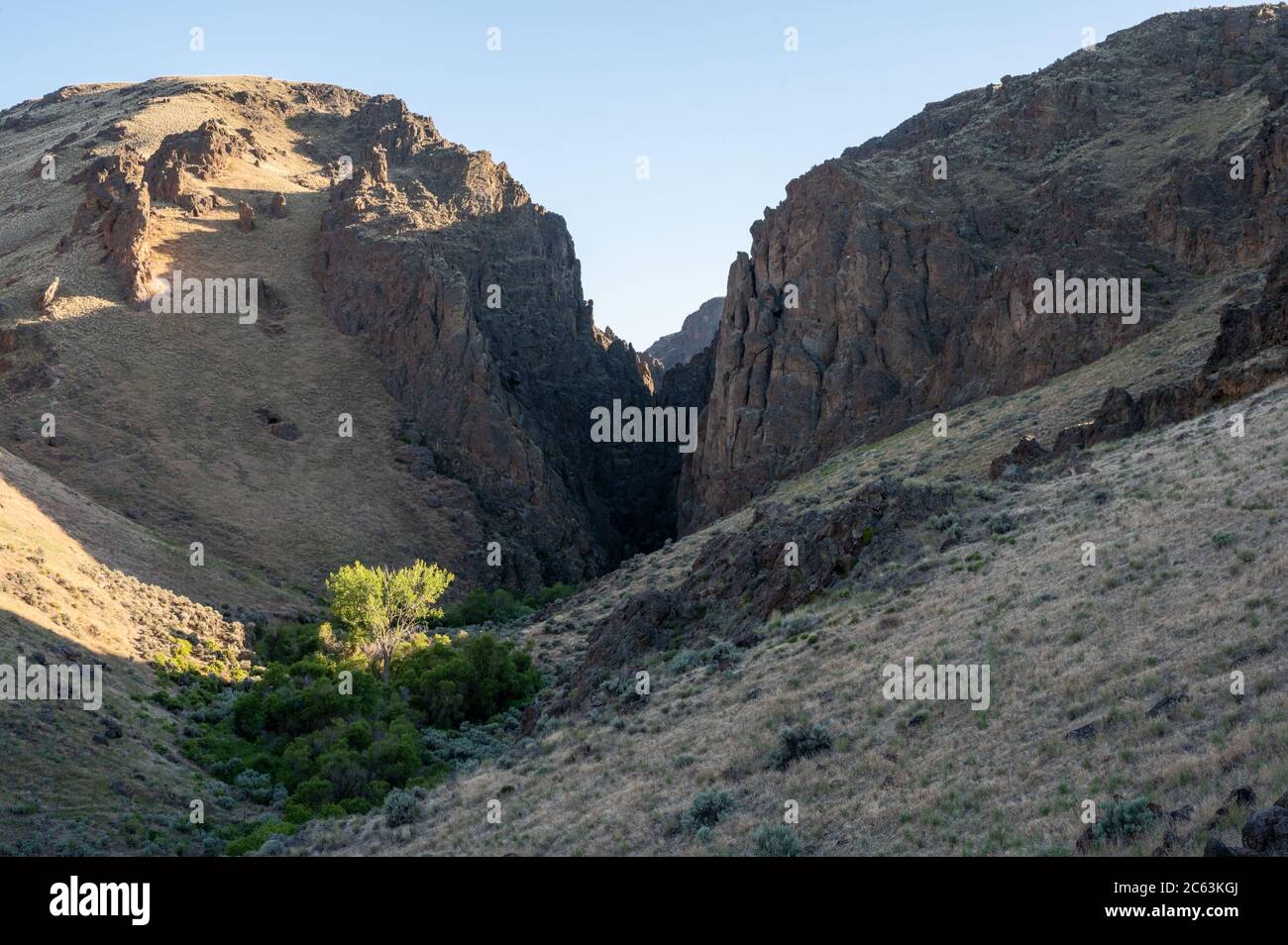 Rock formations with sage brush Stock Photo