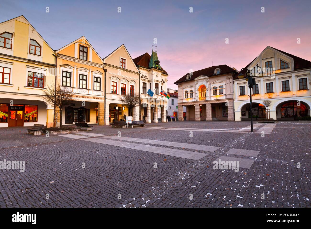 Main square in the city of Zilina in central Slovakia. Stock Photo