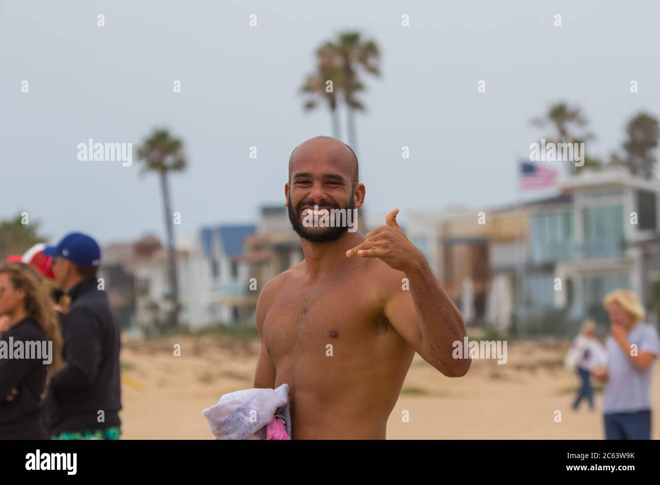 World famous bodysurfer and waterman Kalani Lattanzi at The Wedge, Newport Beach,  California, USA Stock Photo