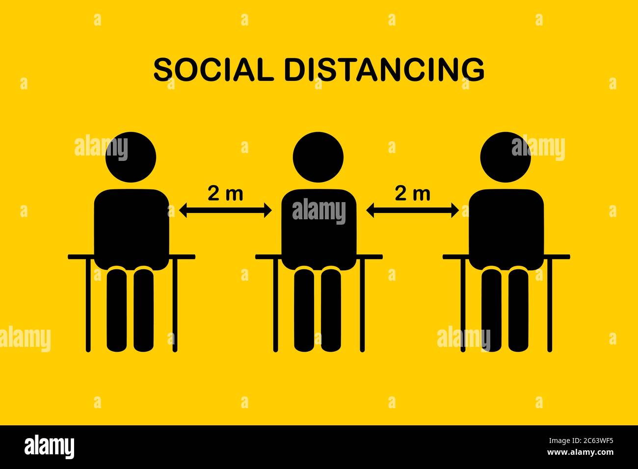 Social distancing Coronavirus COVID-19 pandemic concept.People sitting in the public that one people sit on the one table.Keep Safe Distance 2 meter.N Stock Vector