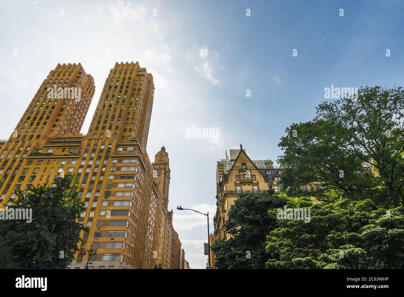 New York City architecture. Low angle view, diminution perspective, copy space Stock Photo