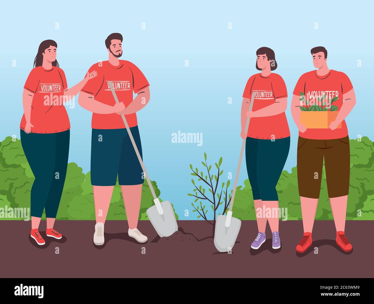 volunteering, charity social concept, volunteer people plant tree